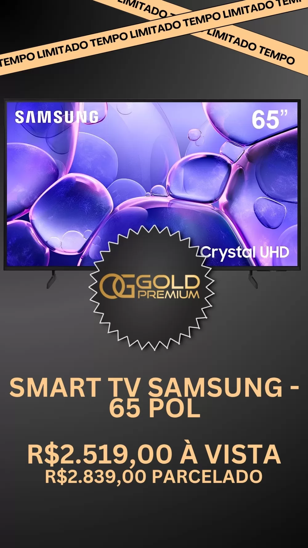 SMART TV SAMSUNG - 65 POL - CRYSTAL - 4K